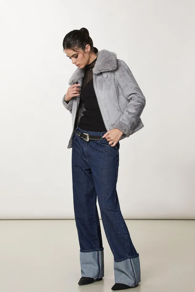Jackets Women Patrizia Pepe Double Face Jacket With Buckle Moon Gray