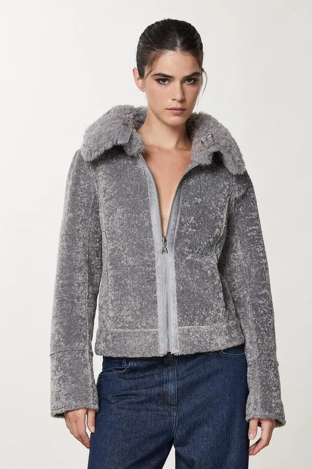 Jackets Women Patrizia Pepe Double Face Jacket With Buckle Moon Gray