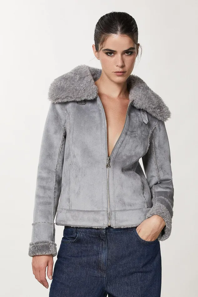 Jackets Women Patrizia Pepe Double Face Jacket With Buckle Moon Gray