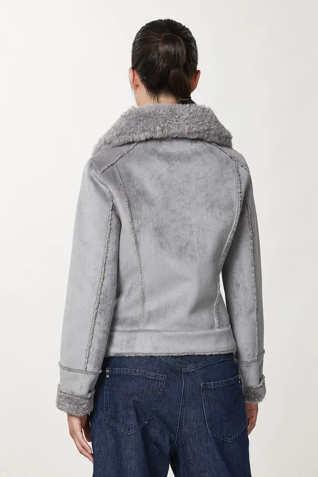 Jackets Women Patrizia Pepe Double Face Jacket With Buckle Moon Gray