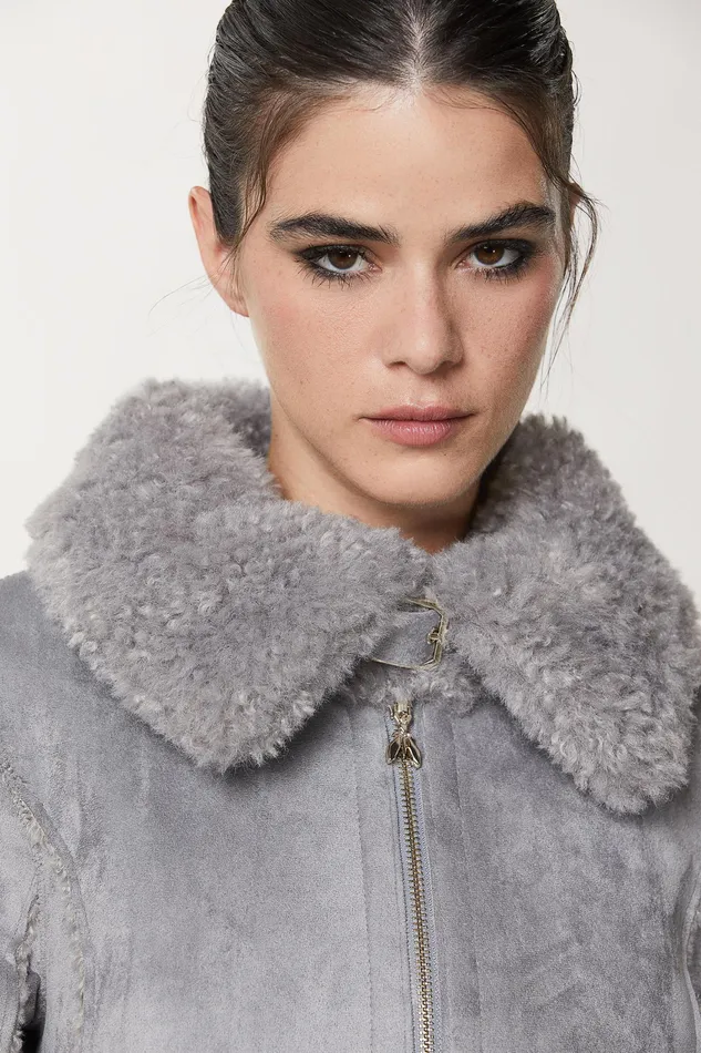 Jackets Women Patrizia Pepe Double Face Jacket With Buckle Moon Gray