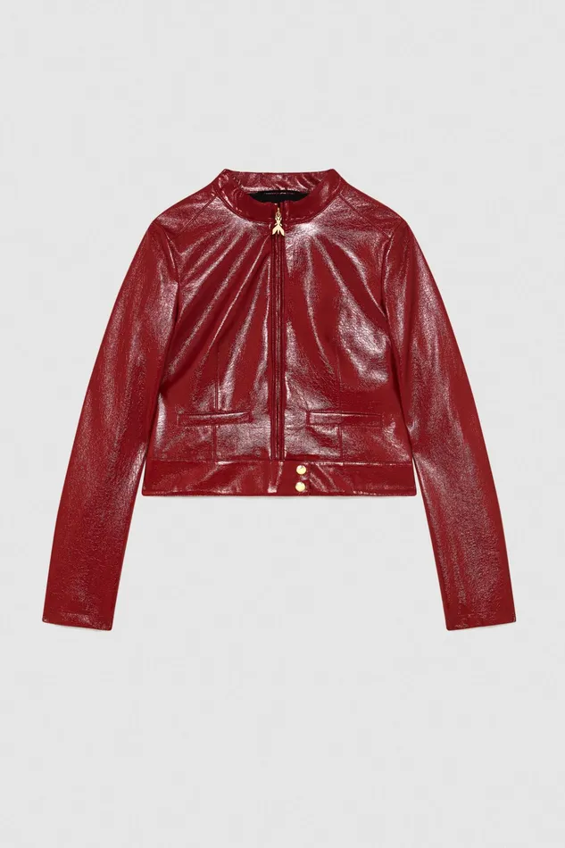 Jackets Women Patrizia Pepe Patent Leather Slim Biker Jacket Cherry Bomb