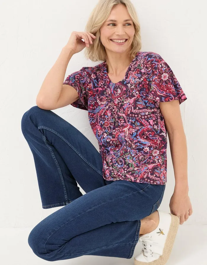Jade Bright Paisley Top Purple Women FatFace Tops and TShirts