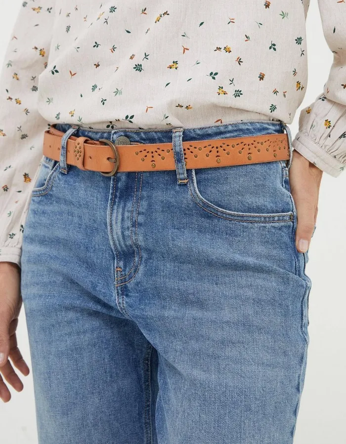 Jean Geo Laser Cut Leather Belt Tan Women FatFace Belts