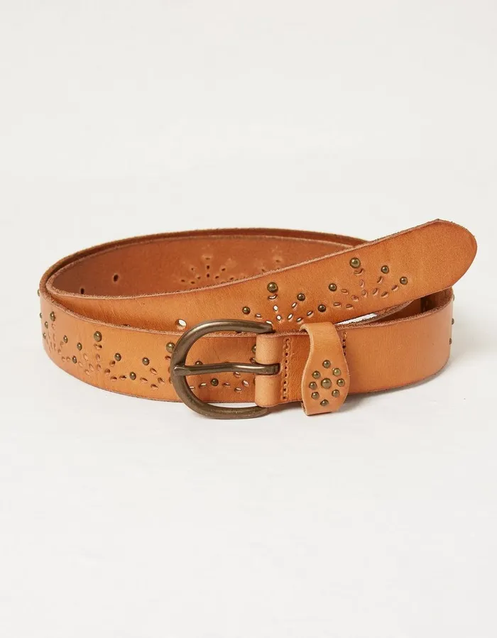 Jean Geo Laser Cut Leather Belt Tan Women FatFace Belts