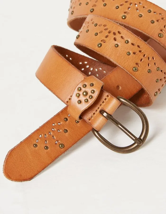 Jean Geo Laser Cut Leather Belt Tan Women FatFace Belts