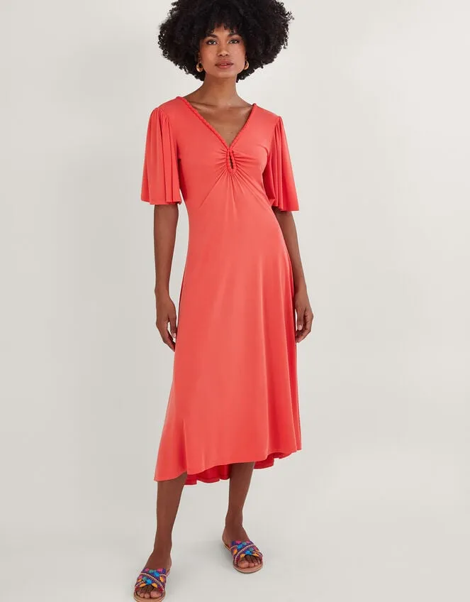 Jersey PomPom Trim Keyhole Detail Dress Pink Women Monsoon Occasionwear