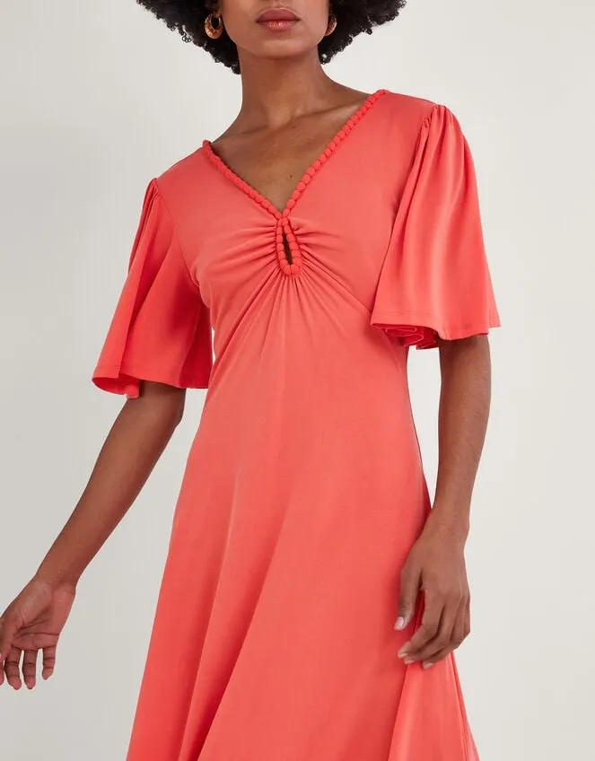 Jersey PomPom Trim Keyhole Detail Dress Pink Women Monsoon Occasionwear