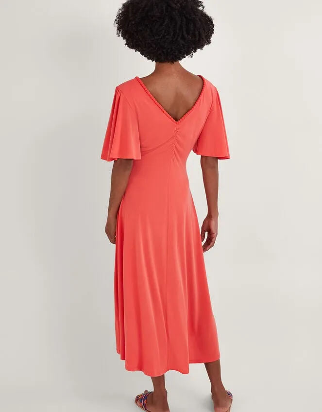Jersey PomPom Trim Keyhole Detail Dress Pink Women Monsoon Occasionwear