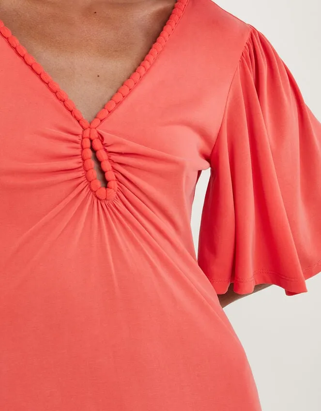 Jersey PomPom Trim Keyhole Detail Dress Pink Women Monsoon Occasionwear