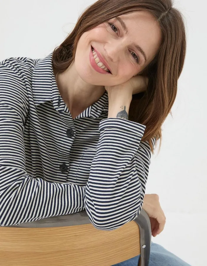 Jess Stripe Jersey Shirt Navy Women FatFace Tops and TShirts