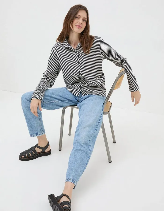 Jess Stripe Jersey Shirt Navy Women FatFace Tops and TShirts