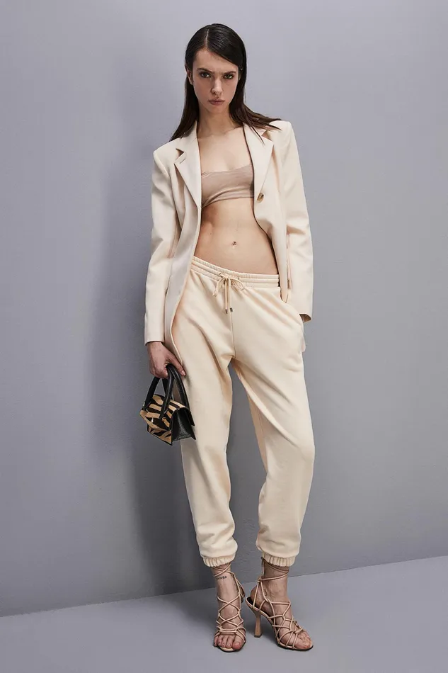 Joggers Women Patrizia Pepe Fleece Jogger Pants Ivory Skin