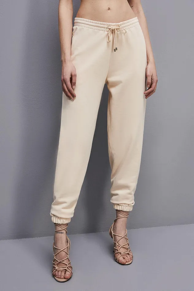 Joggers Women Patrizia Pepe Fleece Jogger Pants Ivory Skin