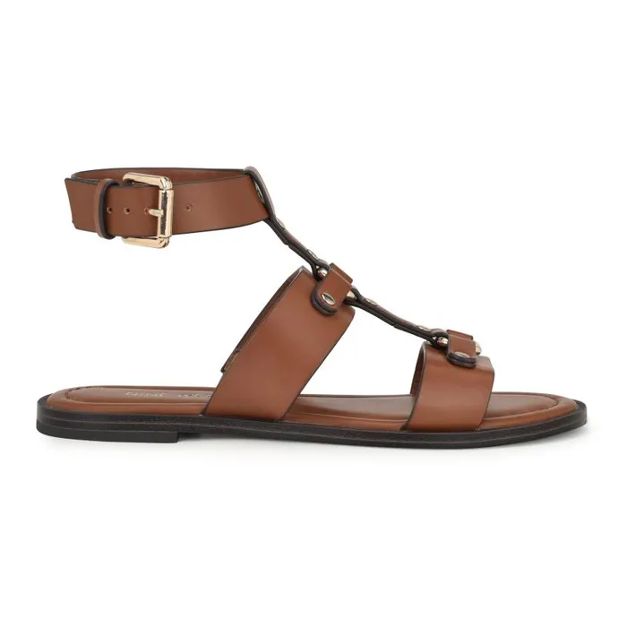 Jouise Ankle Strap Flat Sandals Brown Women Nine West Sandals