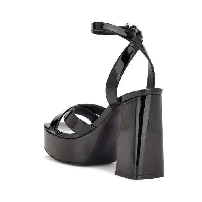Joya Platform Sandals Black Patent Women Nine West Heels
