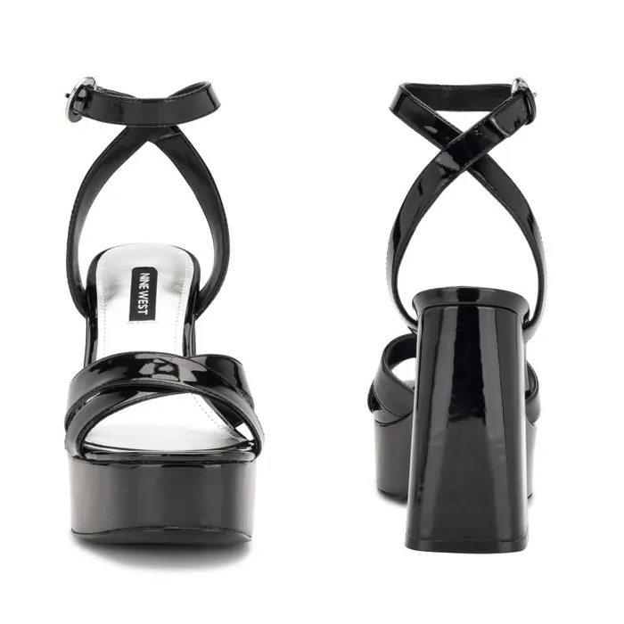 Joya Platform Sandals Black Patent Women Nine West Heels