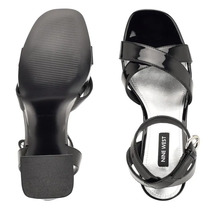 Joya Platform Sandals Black Patent Women Nine West Heels