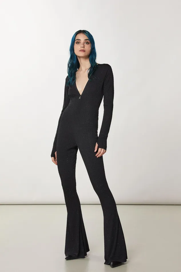 Jumpsuits Women Patrizia Pepe Elegant Jumpsuit With Rhinestones Nero