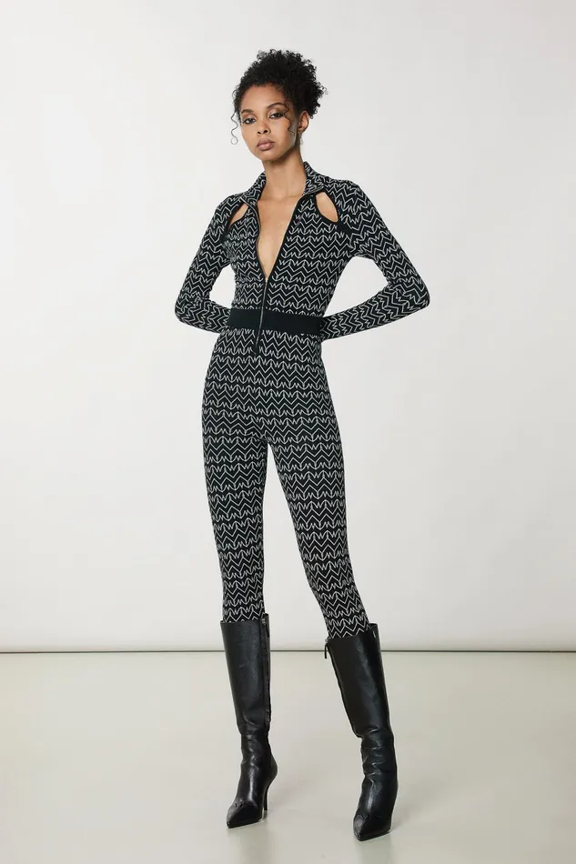 Jumpsuits Women Patrizia Pepe Monogram Slim Fit Jumpsuit Black Monogram