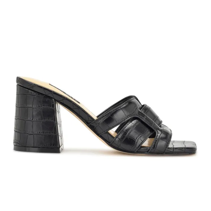 Kaelyn Slide Sandals Black Croco Women Nine West Heels