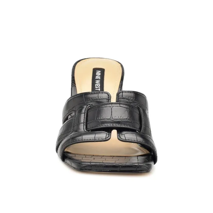Kaelyn Slide Sandals Black Croco Women Nine West Heels