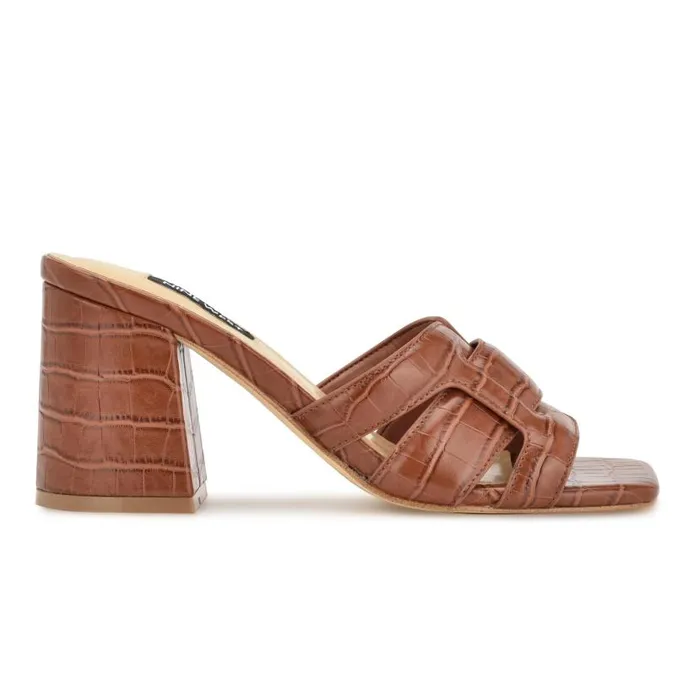 Kaelyn Slide Sandals Brown Croco Women Nine West Heels