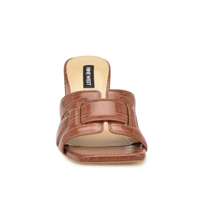 Kaelyn Slide Sandals Brown Croco Women Nine West Heels