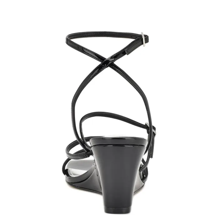 Keamer Ankle Strap Wedge Sandals Black Patent Women Nine West Sandals