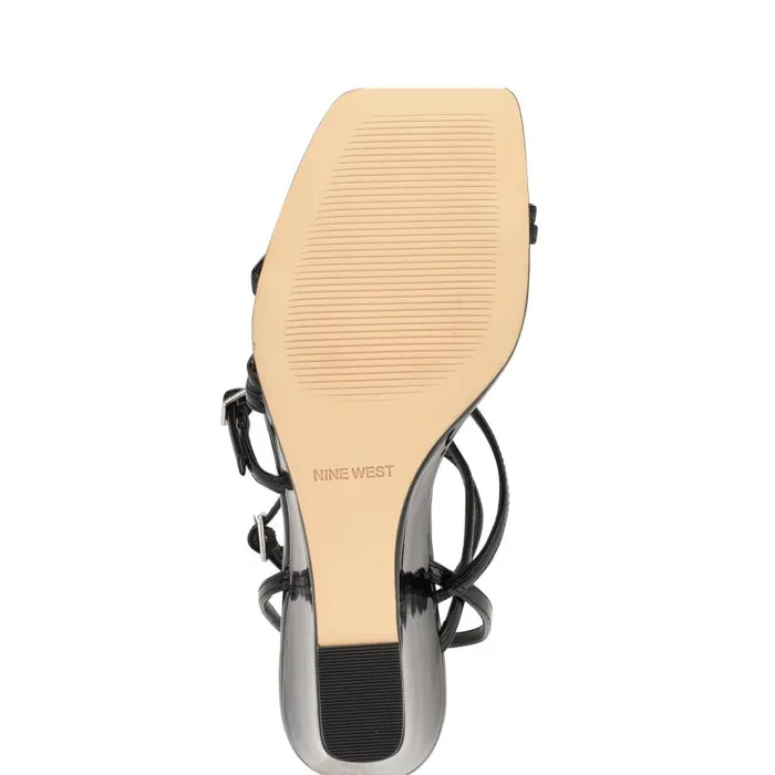 Keamer Ankle Strap Wedge Sandals Black Patent Women Nine West Sandals