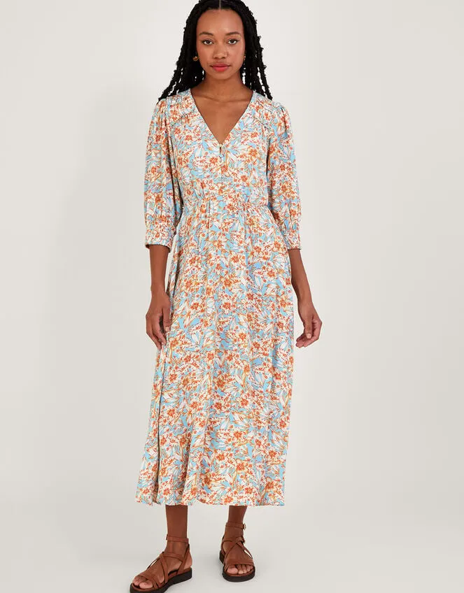Keava Floral Print Tea Dress In Sustainable Viscose Blue Women Monsoon Dresses