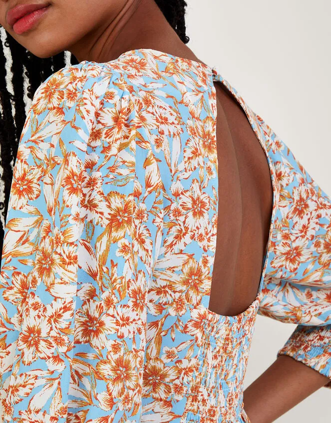 Keava Floral Print Tea Dress In Sustainable Viscose Blue Women Monsoon Dresses