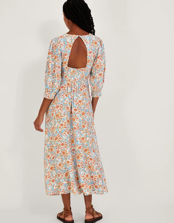 Keava Floral Print Tea Dress In Sustainable Viscose Blue Women Monsoon Dresses