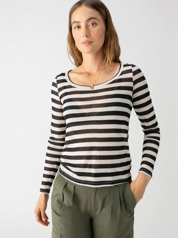 Keep It Simple Tee Toasted Almond Black Stripe Women Sanctuary Clothing Tees and Tops