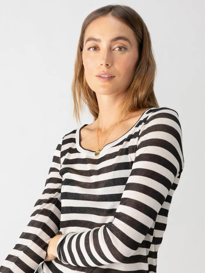 Keep It Simple Tee Toasted Almond Black Stripe Women Sanctuary Clothing Tees and Tops