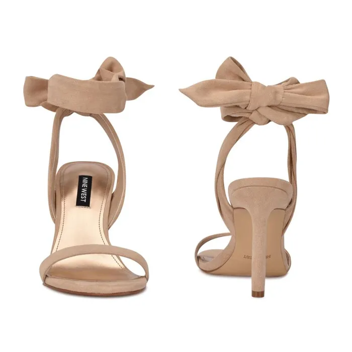 Kelsie Ankle Wrap Heeled Sandals Beige Suede Women Nine West Heels