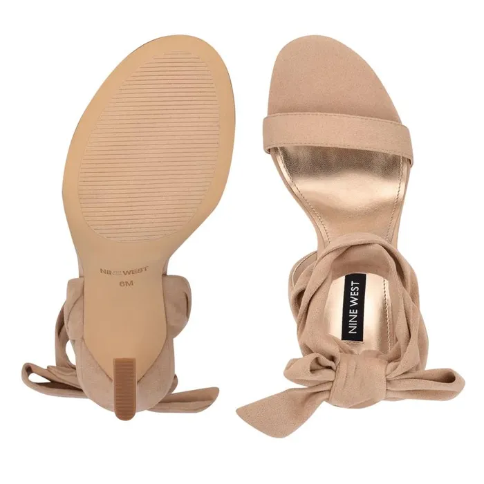 Kelsie Ankle Wrap Heeled Sandals Beige Suede Women Nine West Heels