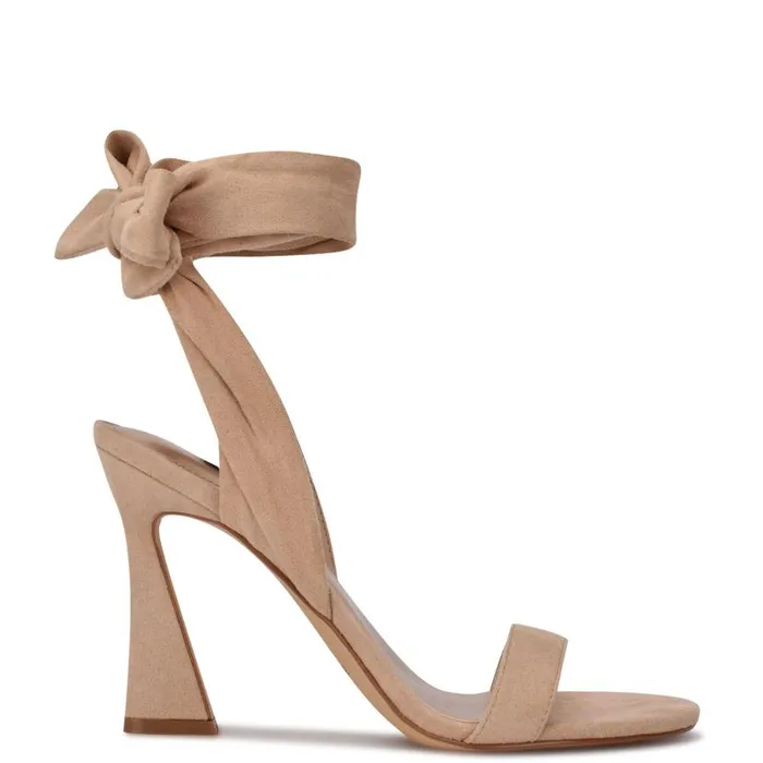 Kelsie Ankle Wrap Heeled Sandals Beige Suede Women Nine West Sandals