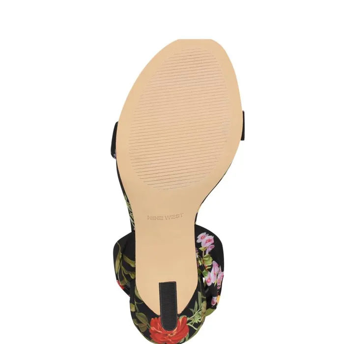 Kelsie Ankle Wrap Heeled Sandals Black Floral Women Nine West Sandals