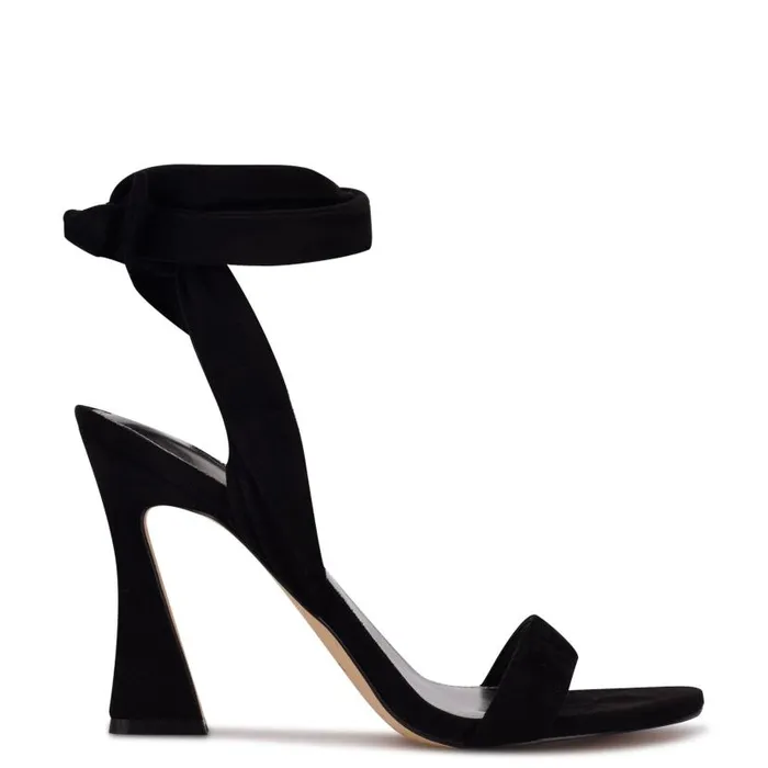 Kelsie Ankle Wrap Heeled Sandals Black Suede Women Nine West Sandals