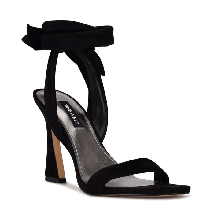 Kelsie Ankle Wrap Heeled Sandals Black Suede Women Nine West Sandals