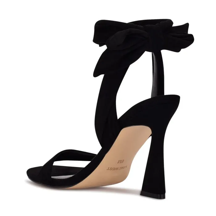 Kelsie Ankle Wrap Heeled Sandals Black Suede Women Nine West Sandals