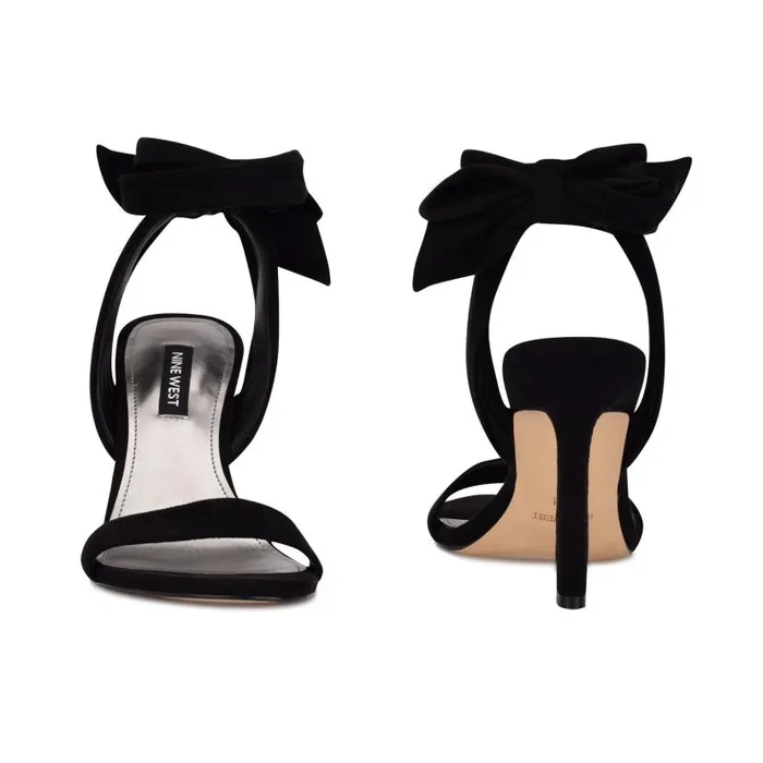 Kelsie Ankle Wrap Heeled Sandals Black Suede Women Nine West Sandals