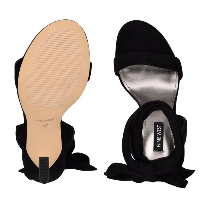 Kelsie Ankle Wrap Heeled Sandals Black Suede Women Nine West Sandals