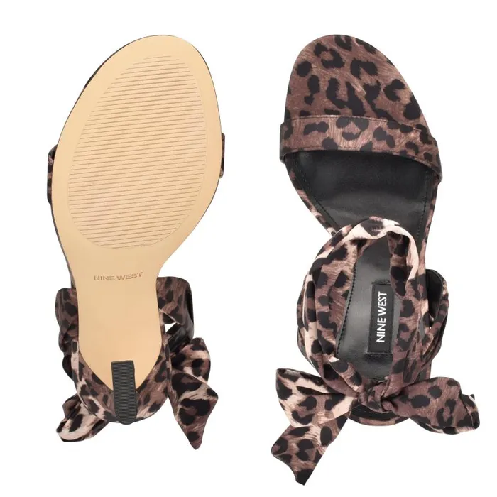 Kelsie Ankle Wrap Heeled Sandals Leopard Satin Women Nine West Sandals