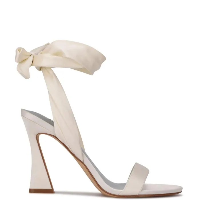 Kelsie Ankle Wrap Heeled Sandals White Satin Women Nine West Sandals