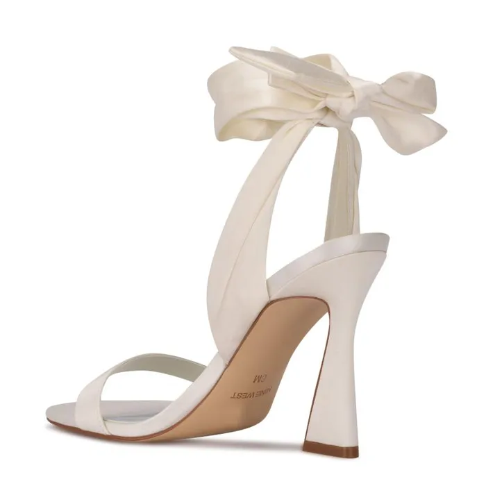 Kelsie Ankle Wrap Heeled Sandals White Satin Women Nine West Sandals