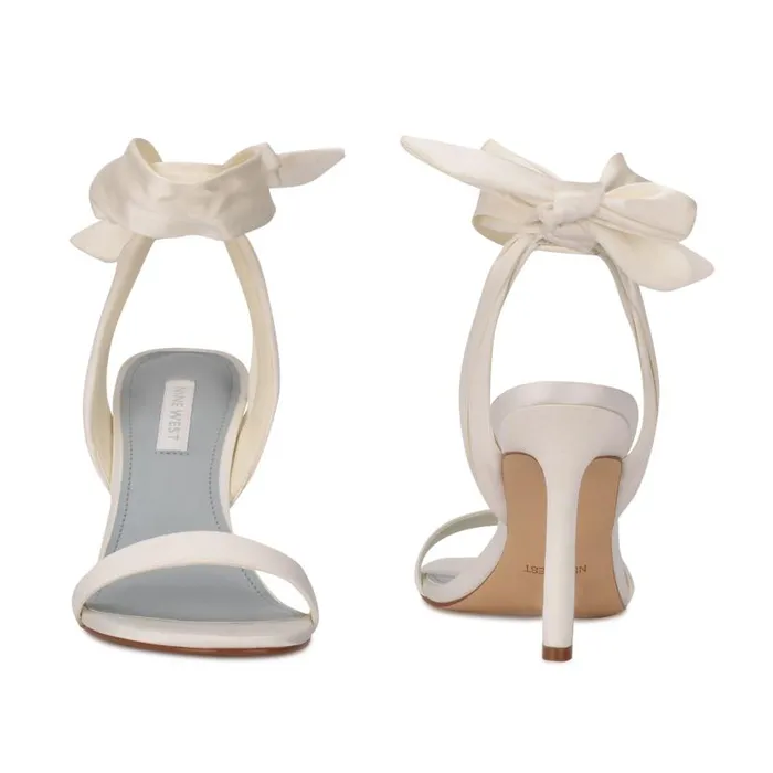 Kelsie Ankle Wrap Heeled Sandals White Satin Women Nine West Sandals