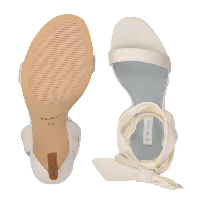 Kelsie Ankle Wrap Heeled Sandals White Satin Women Nine West Sandals