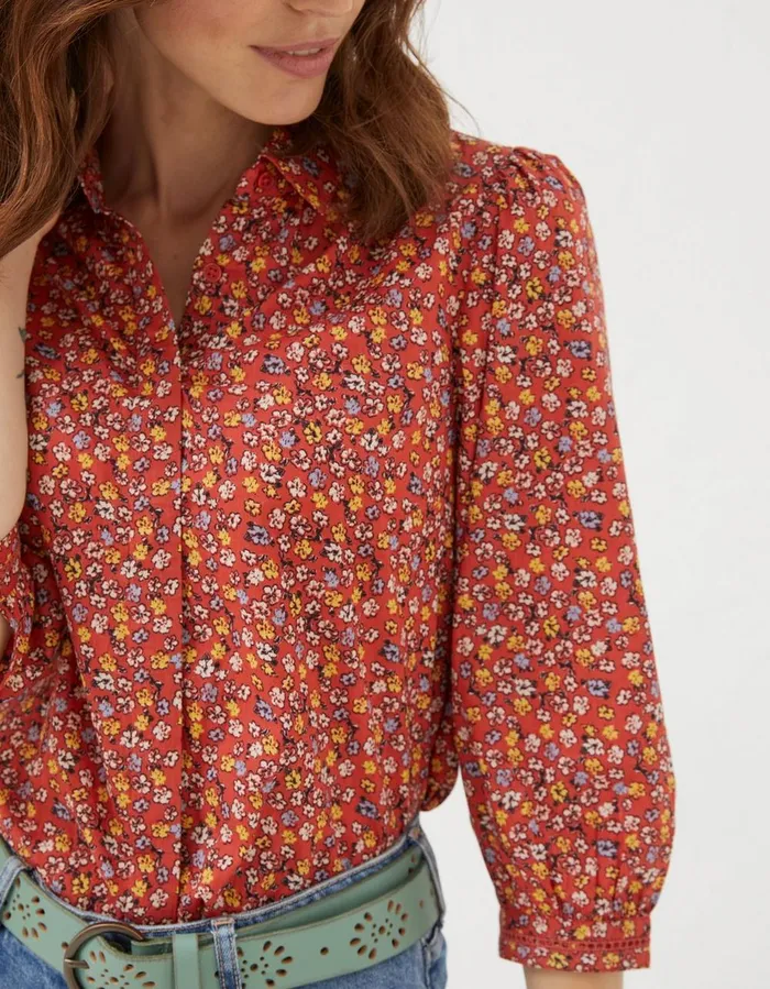Kerry Gradient Floral Shirt Vintage Red Women FatFace Shirts and Blouses